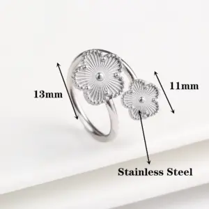 Classic Luxury Clover Metal Laser Stainless Steel Five Leaf Flower Open Ring Simple for Woman Girl New Fashion Party Jewelry