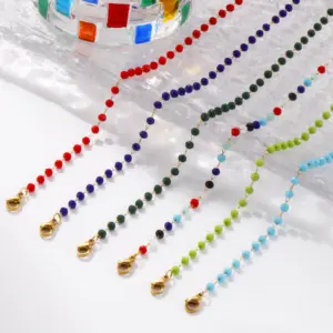 Fashion Summer Anklet 18K Gold Plated 304 Stainless Steel & Glass Beaded Chain Anklets For Women Beach Gift 22cm(8.7") long