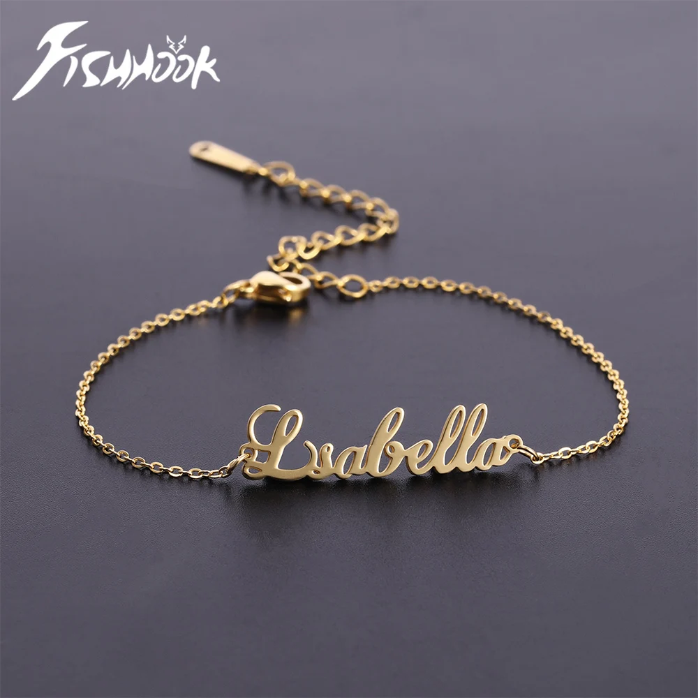 Letter Text Custom Name Bracelet For Women Men Personalized Gold Color Anklet Family Gift Stainless Steel Chain Pendant Jewelry