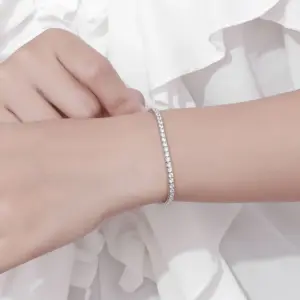 KNOBSPIN 2mm Moissanite Tennis Bracelet 925 Sterling Silver Plated White Gold Bracelet for Women Man Sparkling Party Jewelry