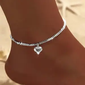 Sparkling Thin Chain Anklet For Women Zircon Heart Cross Pendant Double Layer Bracelet On Leg Foot Trendy Summer Beach Jewelry