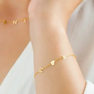 Lemegeton Customized Initial Bracelet with Symbol A-Z Letters Bracelets Stainless Steel Jewelry for Mom Mama Personalized Gifts