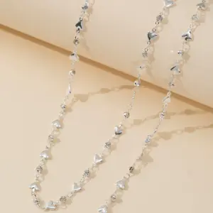 Fashion Sweater Chain Long Y-shaped Necklace for Women Simple Metal Gold Color Heart Crystal Clavicle Necklace Y2K Party Jewelry