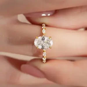 925 Sterling Silver Zircon Golden Oval Round Fashionable Ring For Women Engagement Wedding Luxury High Quality Fine Jewelry