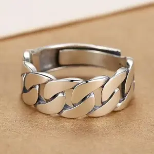 Sam Panda 925 Sterling Silver Rings For Women Men Fine Jewelry Finger Adjustable Open Vintage Chain Ring For Party Birthday Gift
