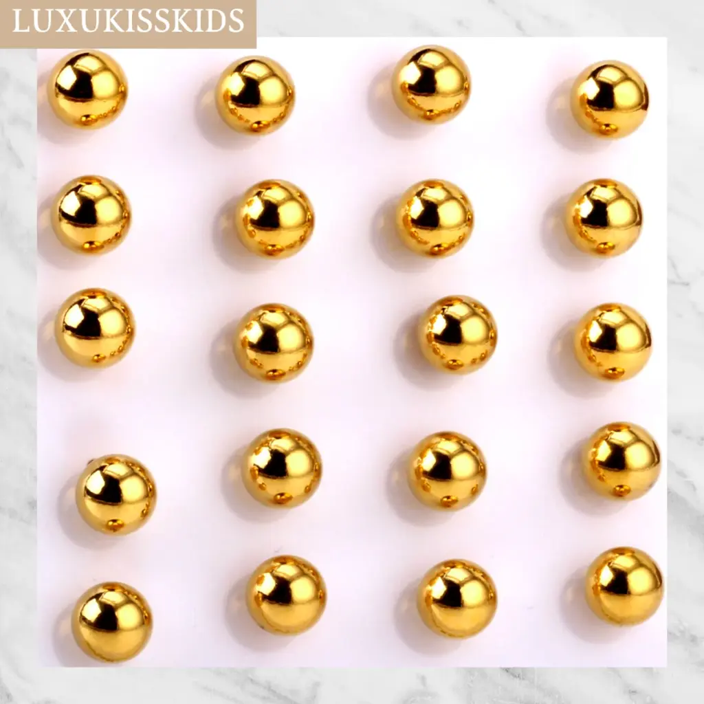 LUXUKISSKIDS 10pairs/lot Ball Stud Earrings Smooth 18K Gold Plated Vacuum Stainless Steel Surgical Earing Sets Classic Piercing