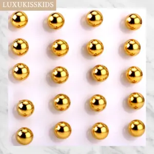 LUXUKISSKIDS 10pairs/lot Ball Stud Earrings Smooth 18K Gold Plated Vacuum Stainless Steel Surgical Earing Sets Classic Piercing