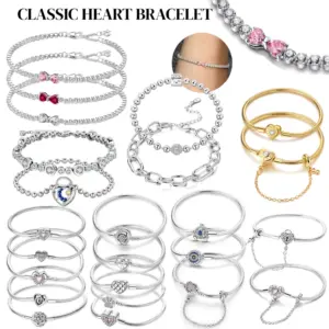 2025 Valentine New 925 Silver Pink Bow Full Diamond Bracelet Original 17-20CM Fit DIY Charm Women Birthday Jewelry Gifts