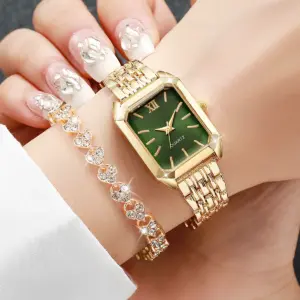 4PCS/Set Elegant Rectangle Women Watches Fashion Ladies Quartz Wristwatch Heart Bracelets Set Reloj Mujer Clock（Without Box）