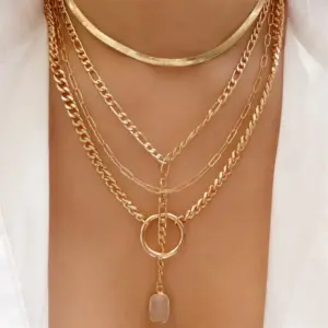 Vintage Punk Gold-plate Thick Chain Head Portrait Coin Pendant Necklace For Women Fashion Multilevel Geometric Hip Hop Jewelry