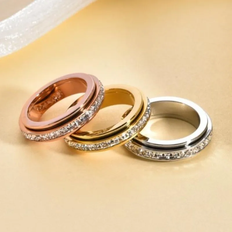 Stainless Steel Rotatable Anxiety Ring with CZ Gemstone Ring for Women Men Unisex Stress Relief Statement Rings Jewelry Gifts