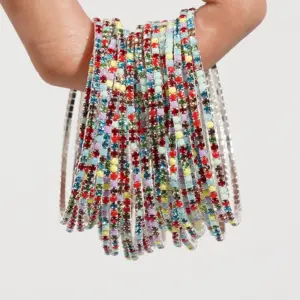 5pcs Fashion Colorful Acrylic Crystal Rhinestone Elastic Bracelet For Women Stretch Wristband Wedding Bracelets Daily Jewelry