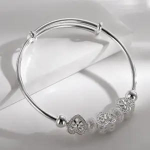 CHSHINE Fine 925 Sterling silver for woman Heart Bangles lady bracelets wedding party jewelry Holiday gifts designer charms