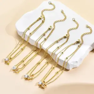 Waterproof cz Ankle Bracelets for Women 14K Gold Plated CZ Initial Dainty Layered Heart Anklets Foot Chain Summer Beach Jewelry