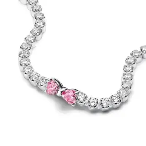 2025 Valentine New 925 Silver Pink Bow Full Diamond Bracelet Original 17-20CM Fit DIY Charm Women Birthday Jewelry Gifts