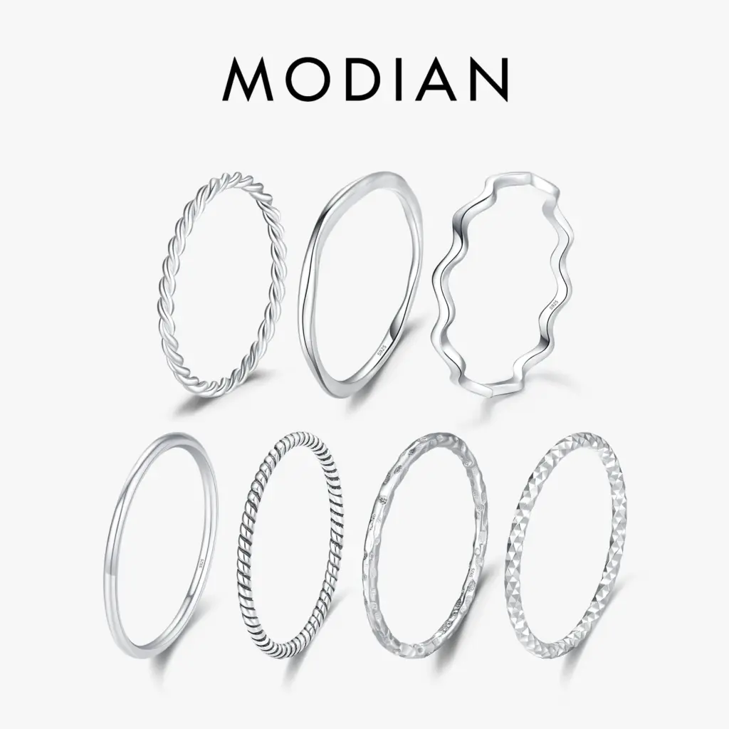 MODIAN 925 Sterling Silver Simple Fashion Stackable Ring Classic Wave Geometric Exquisite Finger Rings For Women Party Jewelry