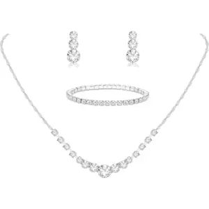 ORAZIO 3Pcs Jewelry Set for Women Wedding Bridal Necklace Earrings Bracelet CZ Hypoallergenic Prom Jewelry Set for Bride Party