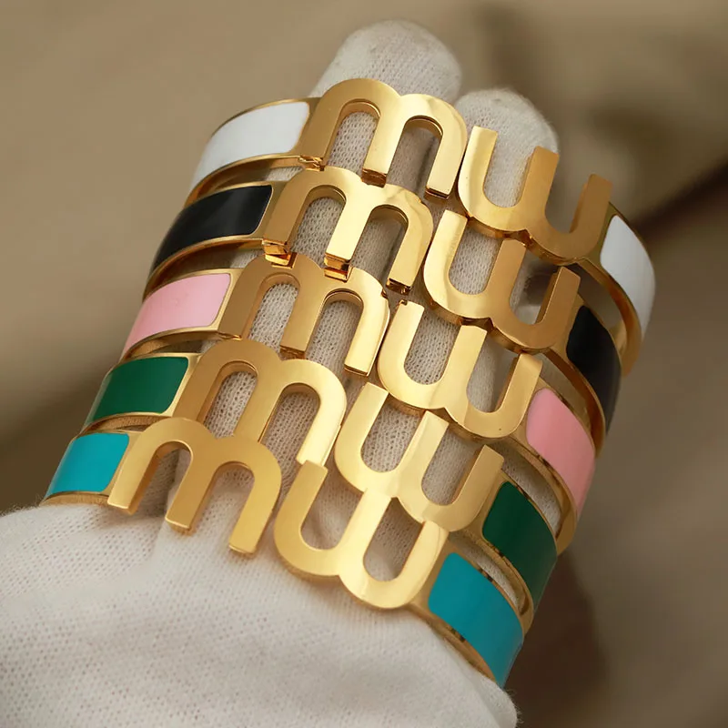 316L Classic Stainless Steel Multicolor Letter M Open Bracelet for Women Elegant Bangles Rust-proof Wrist Jewelry