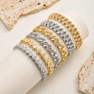 Paperclip Chain Bracelet 14K Gold Plated Cubic Zirconia Watch Strap Chunky Link Adjustable Stackable Jewelry For Women Girl Gift