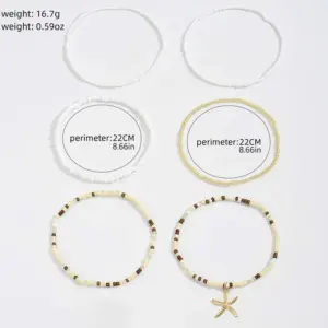 Bohemia Multilayer Rice Bead Anklet Set for Women Fashion Starfish Pendant Anklets Summer Sandy Beach Ankle Chain On Leg Jewelry