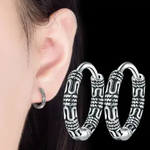 Vintage 925 Sterling Silver Hoop Earrings Pattern Earring For Women Silver Jewelry Korea New