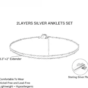 Women Sterling Silver Ankle Bracelets Trendy Waterproof Anklets Set Adjustable Layered Anklet Bracelets Summer Beach Jewelry