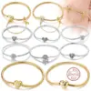 Original Bracelet 925 Sterling Silver Charm Bracelet 17-20CM Golden Heart Love Key Snowflake Bracelet Bangle Women Jewelry Gift