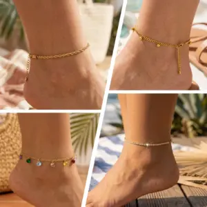 Ball Anklet Bracelet Stainless Steel Non-tarnish Waterproof Adjustable Beach Bead Cuban Link Summer Boho Foot Jewelry for Women