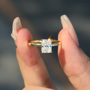 Natural Radiant Cut 1-3ct Moissanite Engagement Solitaire Ring 925 Sterling Silver for Woman Gold Plated Anniversary Gifts