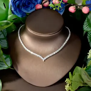 HIBRIDE Hot Fashion French Niche 4pcs Set Ambience Hundred CZ Zirconia Dubai Necklace Earrings Bridal Wedding Gift Party S-144