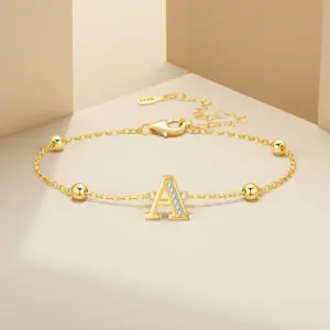 Original 925 Sterling Silver Zircon 18K Gold 26 Letter Bracelets For Woman Simple Fashion Jewelry Wedding Party GiftS Jewelry A
