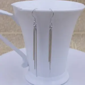 Buyee 925 Sterling Silver Long Drop Earring Elegant Ear Wire Chain Dangle Earring for Woman Girl Trend Fine Jewelry Earring