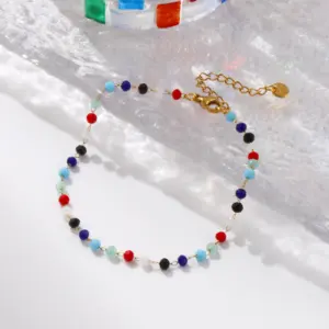 Fashion Summer Anklet 18K Gold Plated 304 Stainless Steel & Glass Beaded Chain Anklets For Women Beach Gift 22cm(8.7") long