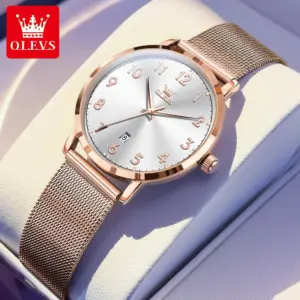 OLEVS Watches Woman 5653 Mesh Strap Quartz Watch Original Chronograph Date Watches For Woman Waterproof Luminous Ladies Watch
