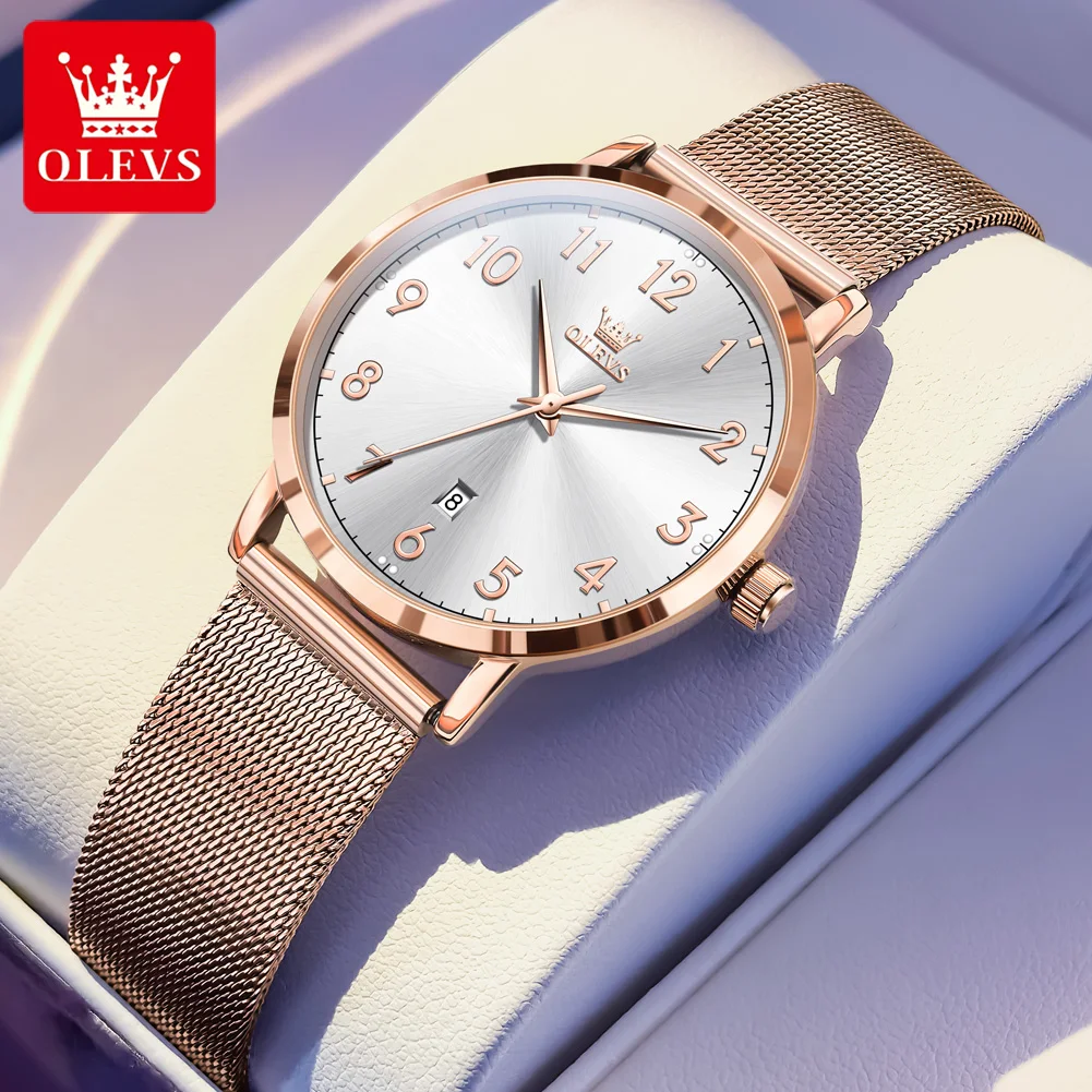 OLEVS Watches Woman 5653 Mesh Strap Quartz Watch Original Chronograph Date Watches For Woman Waterproof Luminous Ladies Watch