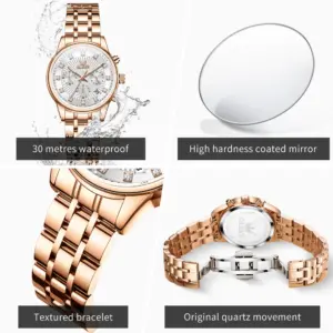 OLEVS 3669 Ladies Waterproof Multifunctional Chronograph Quartz Watch Luminous Fashion Brand Date Ladies Watch with Box