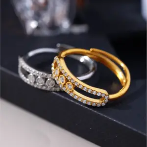 Tiny Chain Necklace for Women 18k Gold Plated Stainless Steel Necklace Dainty Zircon Pendant Necklaces Matching Ring Jewelry Set
