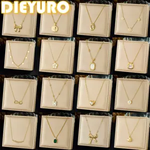 DIEYURO 316L Stainless Steel Simple versatile Zircon Geometry Flowers Bowknot Series Pendant Necklace Lady Classic Charm Jewelry