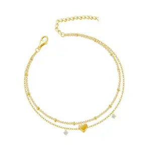 Bohemia Girl CZ Anklet Bracelets Waterproof Heart Charm Chain Anklets for Women on Foot Leg Summer Beach Barefoot Jewelry