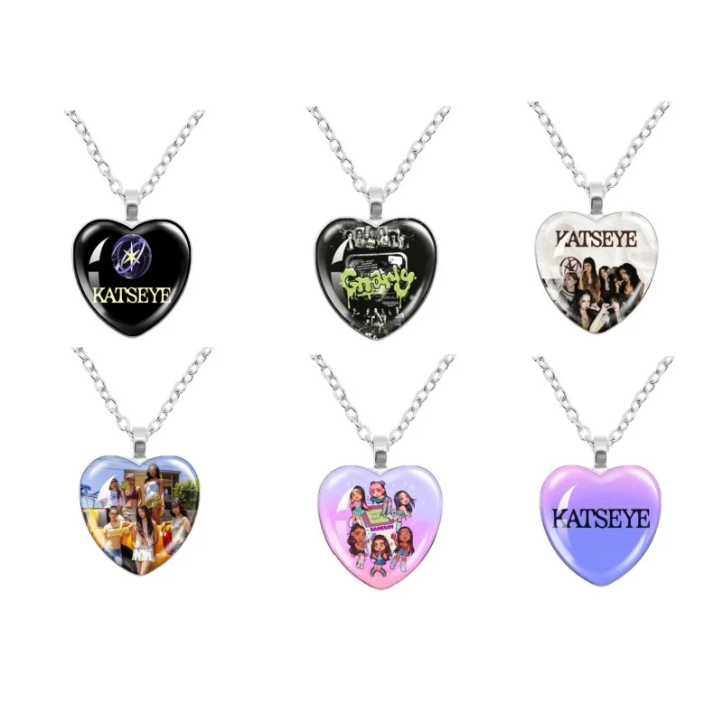 New cross-border girl group pop KATSEYE Time Stone Chain heart-shaped necklace pendant sweater chain as a gift for fans