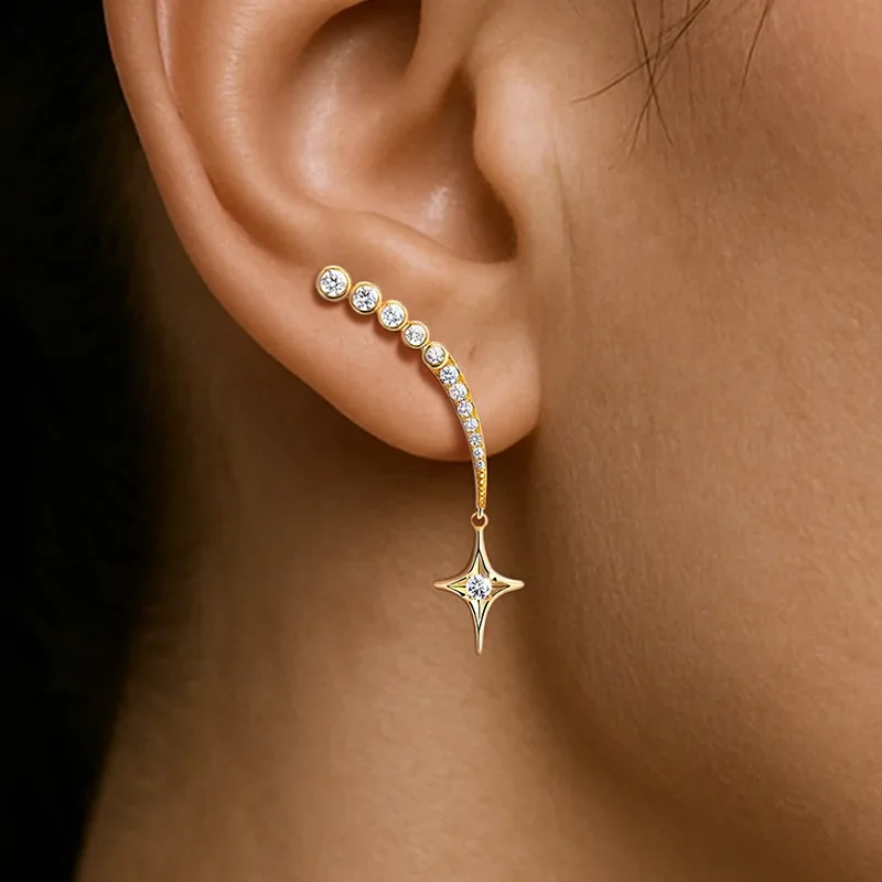 Light Luxury Personalized Niche Design Zircon Mang Star Stud Earrings For Women Fashion Elegant Crystal Geometry Jewelry Gifts