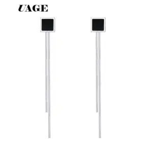 UAGE Silver Color Color Elegant Black Square Enamel Stud Earring for Woman Girl 316L Stainless Steel Fashion Jewelry