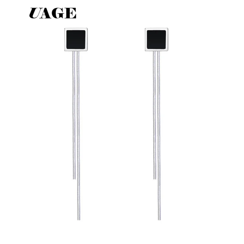 UAGE Silver Color Color Elegant Black Square Enamel Stud Earring for Woman Girl 316L Stainless Steel Fashion Jewelry