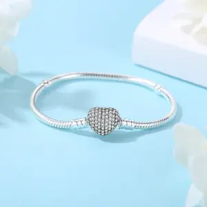 Original 925 Sterling Silver Bracelets Bangles Love Heart Clip Charms Beads Snake Chains For Women Rose Gold DIY Luxury Jewelry