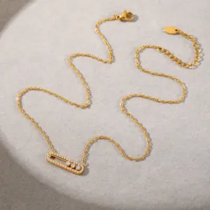 Tiny Chain Necklace for Women 18k Gold Plated Stainless Steel Necklace Dainty Zircon Pendant Necklaces Matching Ring Jewelry Set