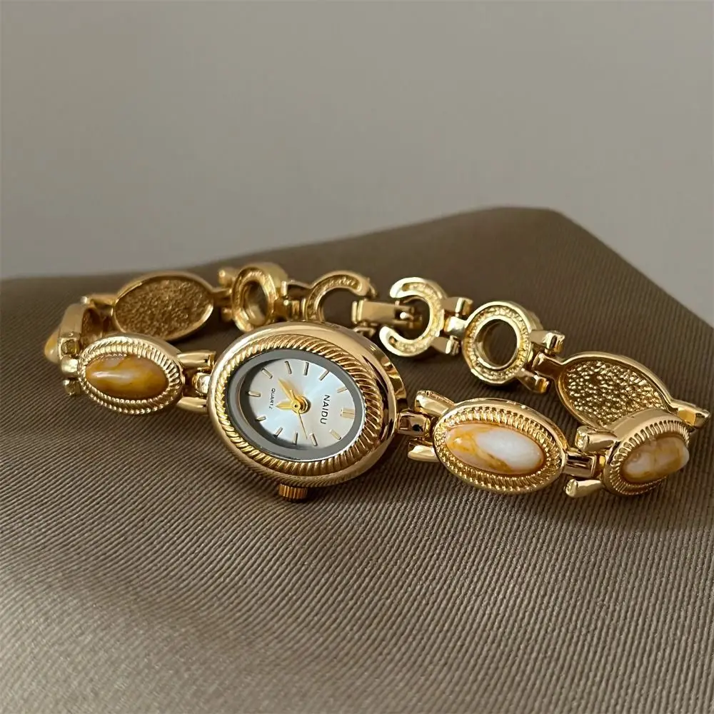 New Colored Gemstones Ladies Watch Elegant Luxury Quartz Watch Gift Oval Wristwatch