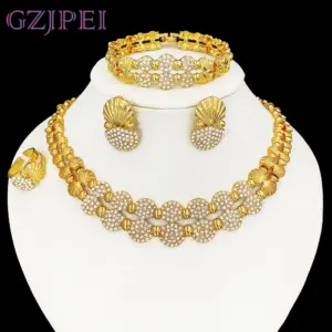 latest Italian Ladies Fine Jewelry Sets Gold Color Women Necklace Earrings African Big Jewelry Wedding Party Gift