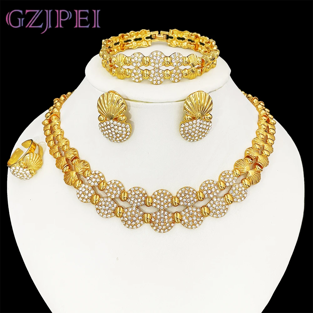 latest Italian Ladies Fine Jewelry Sets Gold Color Women Necklace Earrings African Big Jewelry Wedding Party Gift