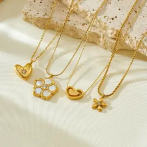 DIEYURO 316L Stainless Steel Simple versatile Zircon Geometry Flowers Bowknot Series Pendant Necklace Lady Classic Charm Jewelry