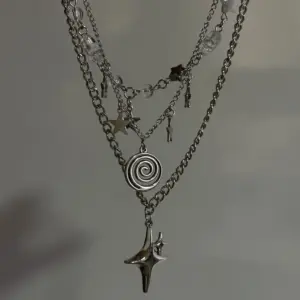 Stainless steel spiral pendant necklace / layered choker / star charm necklace / grunge cyber y2k fairycore subversive archive